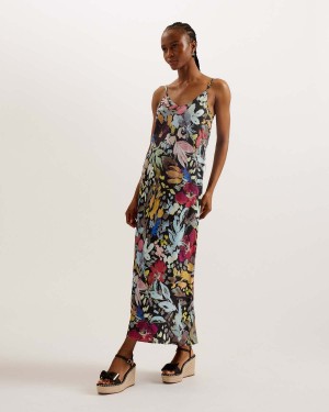 Ted Baker ADAMELA Double Layer Slip Midi Rochie Negrii | 294ATNLXD