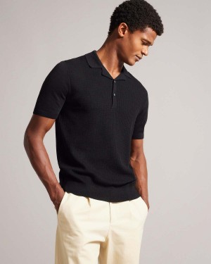 Ted Baker ADIO SS Textured Front Polo Negrii | 195IRDVKB