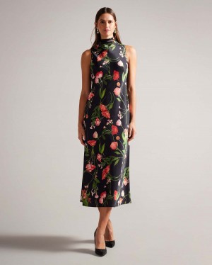 Ted Baker CONNIHH Cowl Neck Midi Slip Rochie Negrii | 807PVMKBT