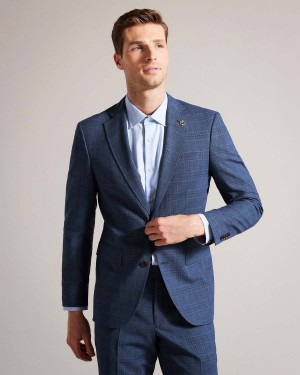 Ted Baker DRYDENJ Navy Check Suit Jacket Bleumarin | 524BCQSUP