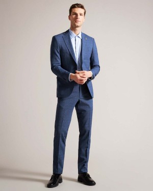 Ted Baker DRYDENT Navy Check Suit Trousers Bleumarin | 178RZODWS