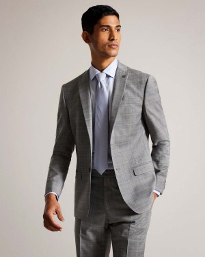 Ted Baker ELGOLJS Grey Pow Check Jacket Gri | 079BZNXAR