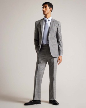 Ted Baker ELGOLTS Grey Pow Check Trouser Gri | 923KXDYWF