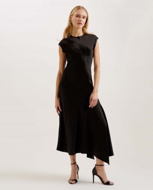 Ted Baker FRASIA Asymmetric Midi Rochie With Curved Seams Negrii | 894TPZXWM