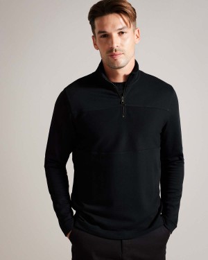 Ted Baker GAZINE LS Textured Panel Half Zip Negrii | 613ABURVM