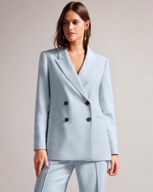 Ted Baker HILDIA Long Line Double Breasted Jacket Lt-Blue | 762DAWCGI