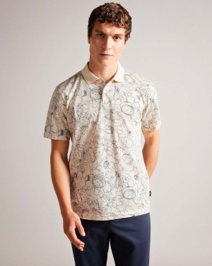 Ted Baker HOLLER SS Regular Printed Polo Natural | 162CWYXVO