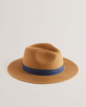 Ted Baker HURCANN Straw Fedora Hat Natural | 348IHRAFD