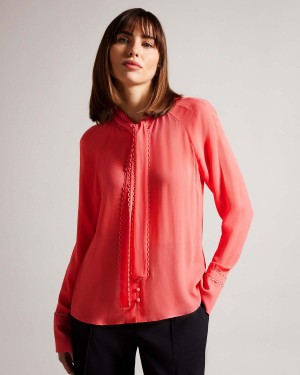 Ted Baker JULINAA Blouse with Rouleaux Trim Detail Corai | 409CIBZNW