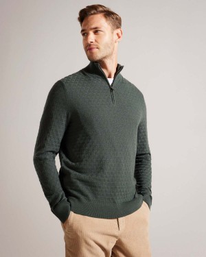 Ted Baker KURNLE LS T Stitch Tricotate Half Zip Mid Gree | 817DRVNBM