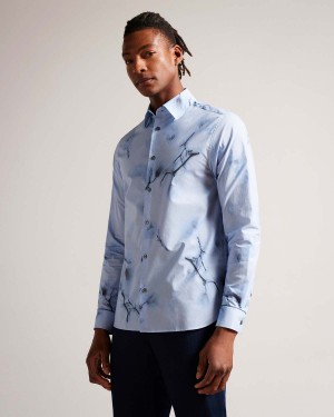 Ted Baker LOUTH Long Sleeve Photographic Print Shirt Sky-blue | 021FPKAYO