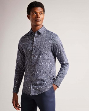 Ted Baker MACCLE LS Spot Print Shirt Bleumarin | 542SVQIRP