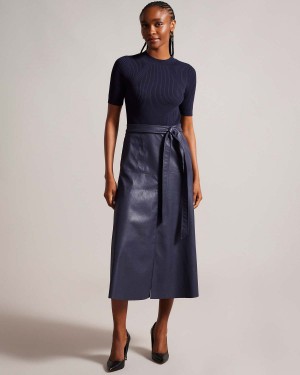 Ted Baker MATIAR Scurte Sleeve A Line Midi Rochie Dk-Blue | 607PDKLCZ