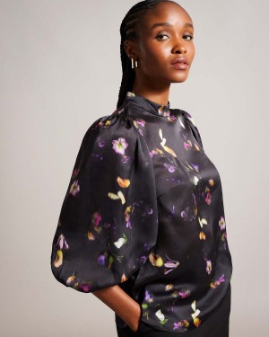 Ted Baker NIYCOLE High Neck Top with Balloon Sleeves Negrii | 246AVCPSW