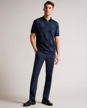 Ted Baker ONO SS Jacquard Distorted Spot Polo Bleumarin | 794EJWBDI