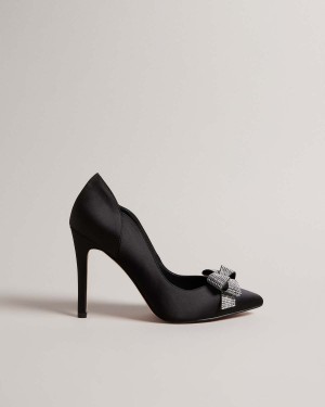 Ted Baker ORLILAS Satin Crystal Bow Court Shoe Negrii | 025ZAVYJP