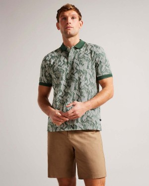 Ted Baker PLASTA SS Regular Fit Floral Polo Stone | 831YTVIHA