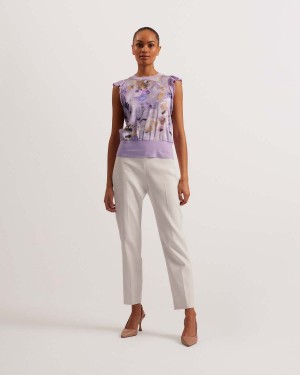 Ted Baker SHRAYHA Scallop Trim Woven Front Lilac | 619XKLWCJ