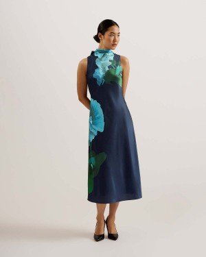 Ted Baker TIMAVA Cowl Neck Midi Slip Rochie Bleumarin | 326AUIVQK