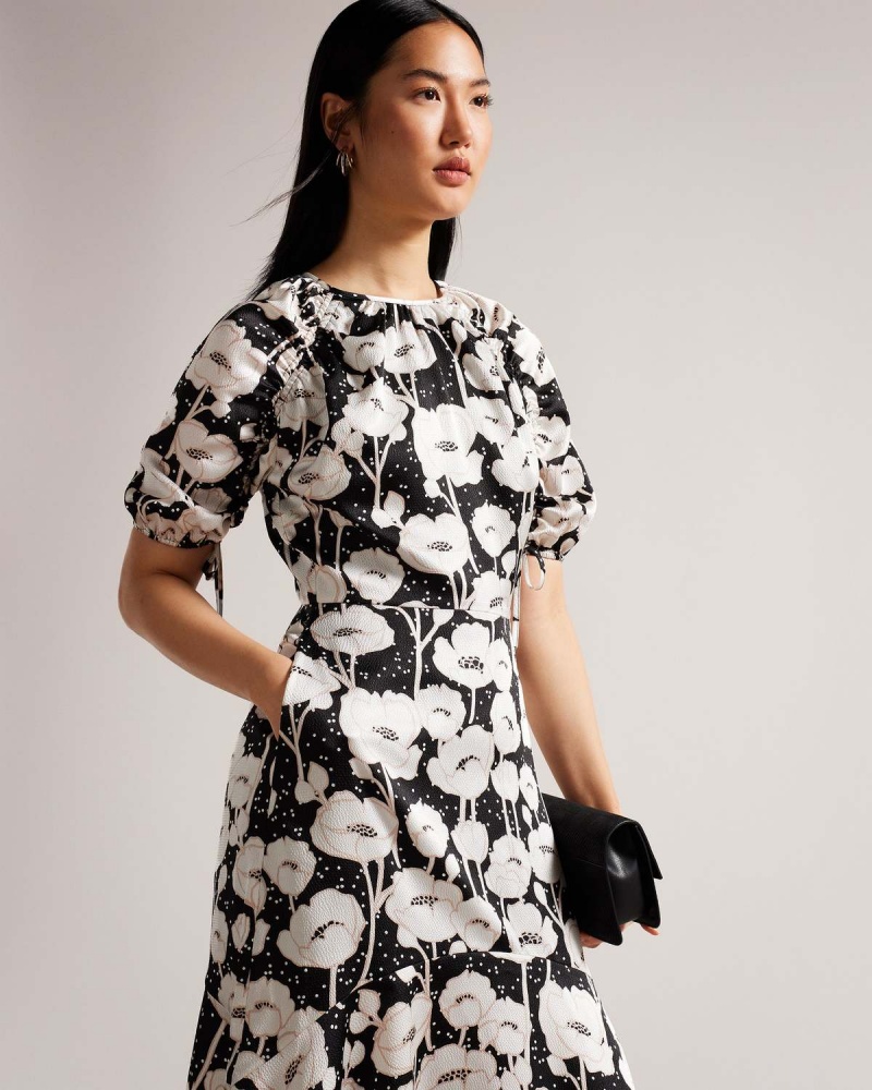 Ted Baker ABRIEE Puff Sleeve Midi Rochie Negrii | 735KHSYGZ