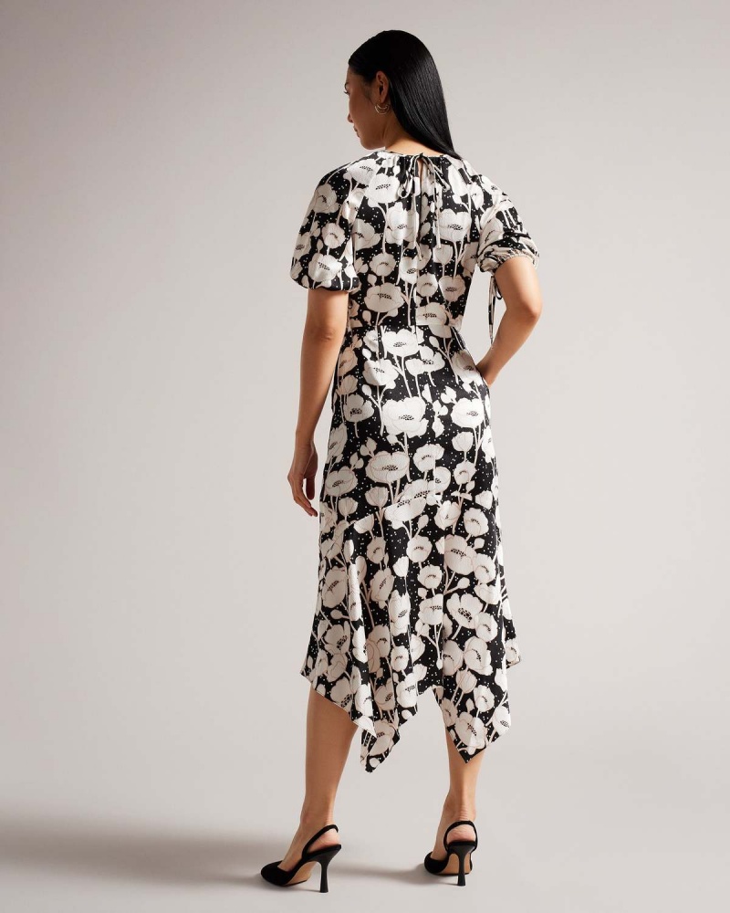 Ted Baker ABRIEE Puff Sleeve Midi Rochie Negrii | 735KHSYGZ