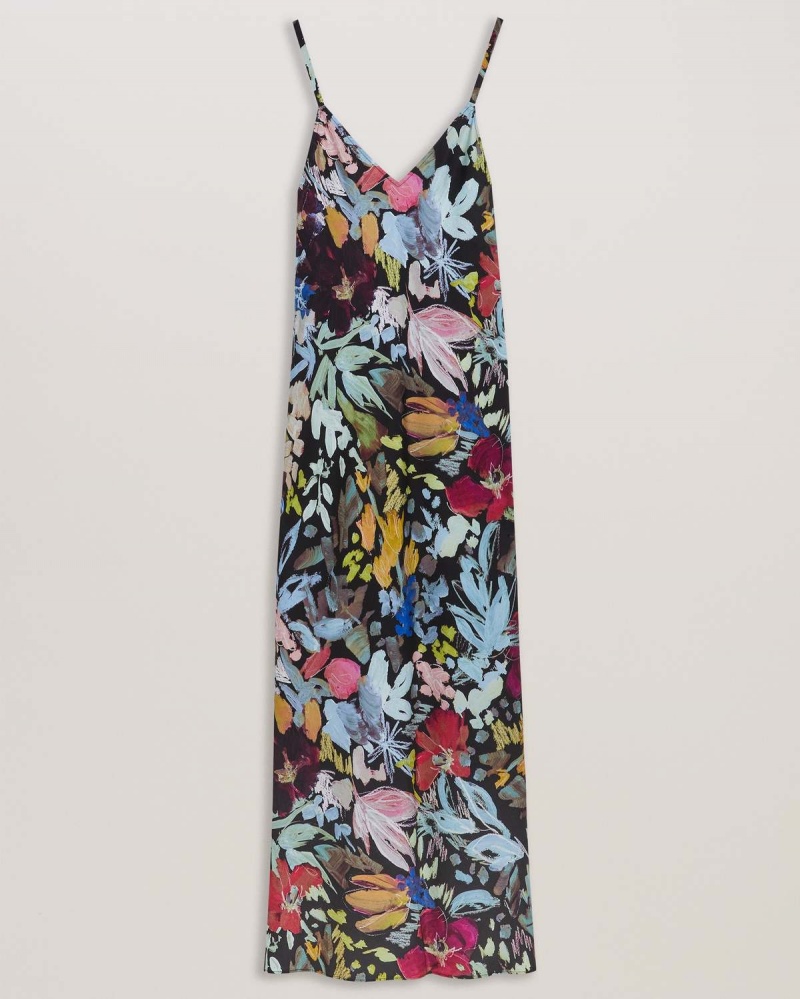 Ted Baker ADAMELA Double Layer Slip Midi Rochie Negrii | 294ATNLXD