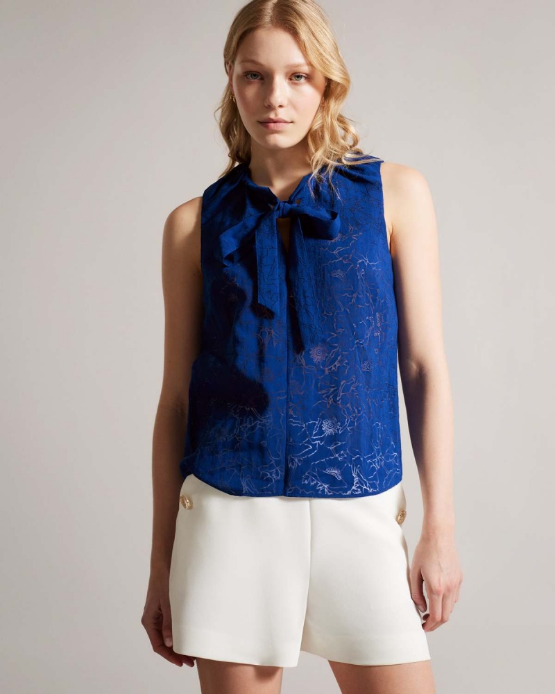 Ted Baker ADELAAI Fara Maneci Top with Tie Detail Brt-blue | 064BRMZNT