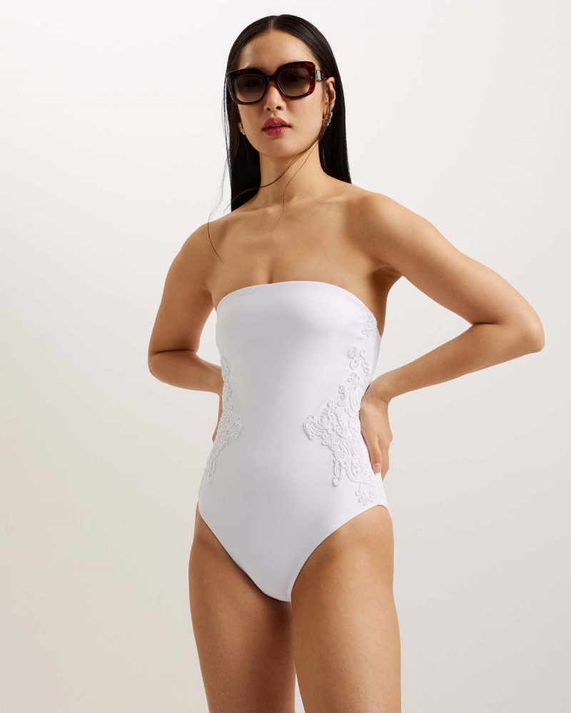 Ted Baker ADYANN Embroidered Swimsuit Ivory | 012MCYVQP