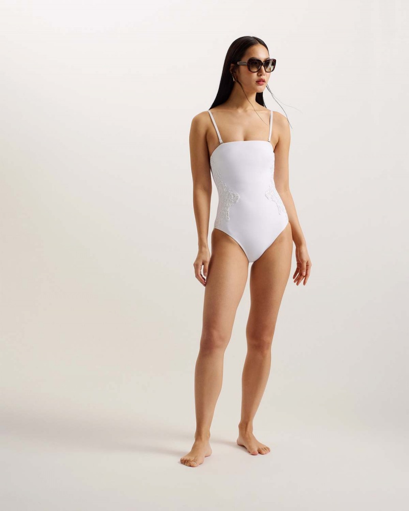 Ted Baker ADYANN Embroidered Swimsuit Ivory | 012MCYVQP