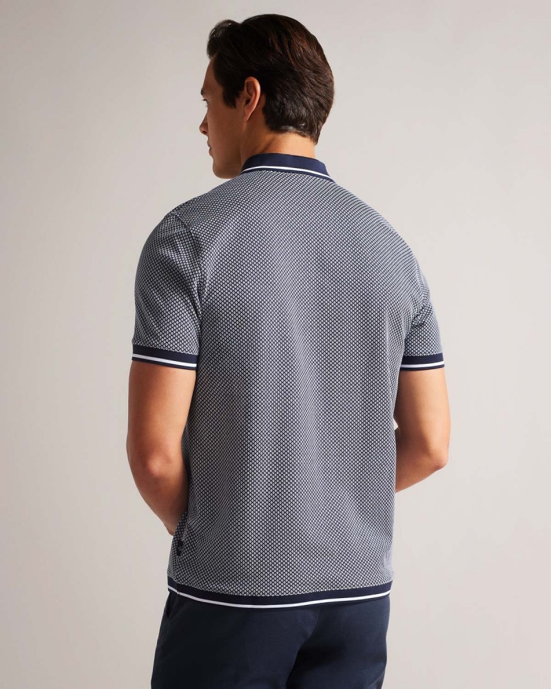 Ted Baker AFFRIC SS Regular Geo Textured Polo Bleumarin | 697LAEOBC