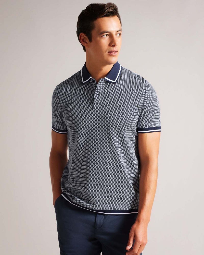 Ted Baker AFFRIC SS Regular Geo Textured Polo Bleumarin | 697LAEOBC