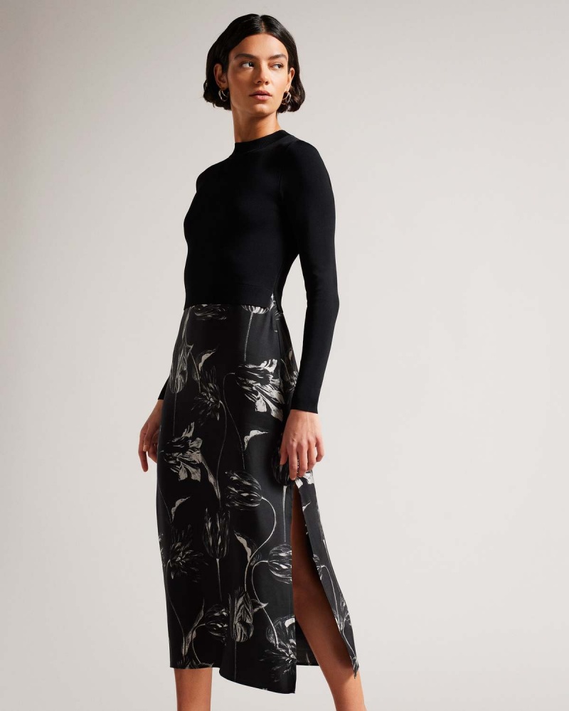 Ted Baker ALETTAA Knit Bodice Slip Skirt Rochie Negrii | 075IQHYRN