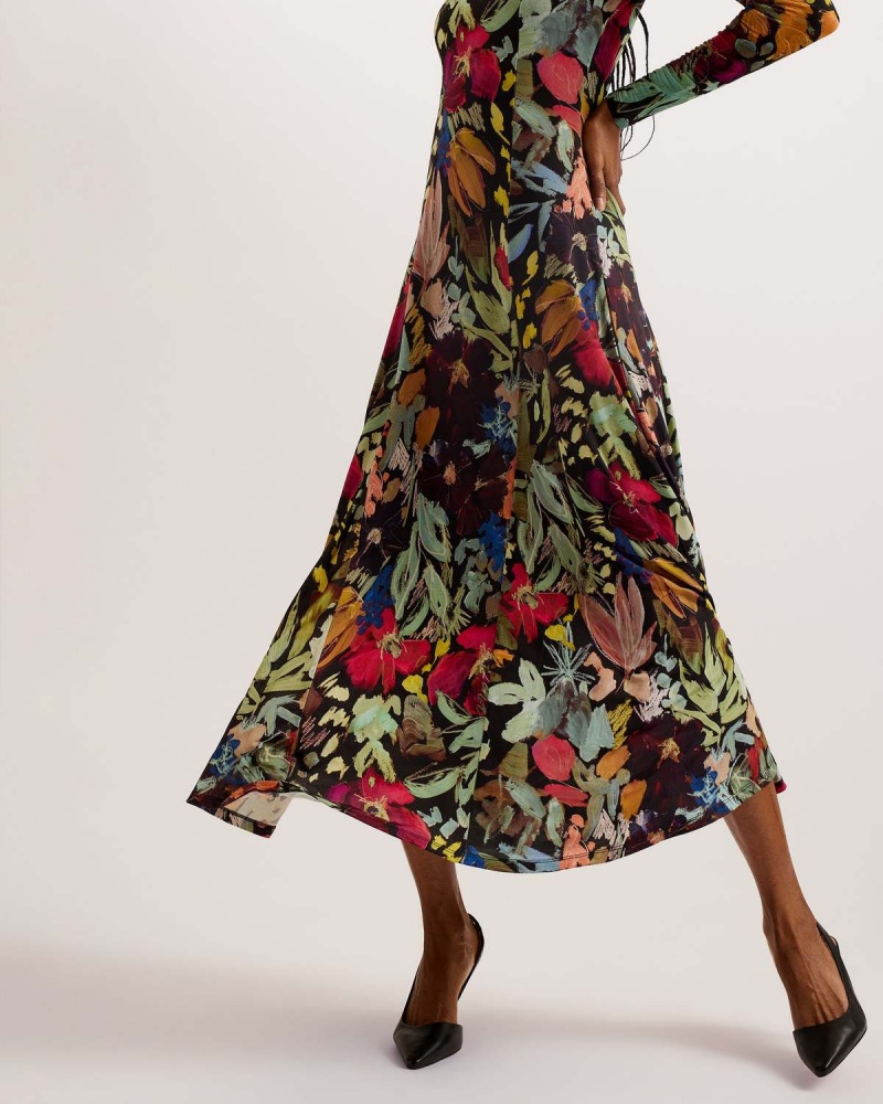 Ted Baker ALEXANN Printed Long Sleeved Rochie Negrii | 471IKDNUC