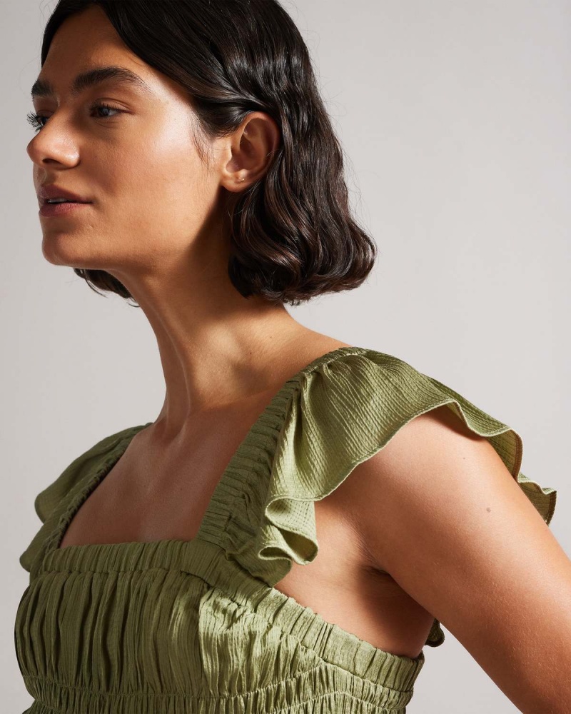 Ted Baker ALOVIA Smock Bodice Top with Dantela Up Back Mid Gree | 841ZLGCES