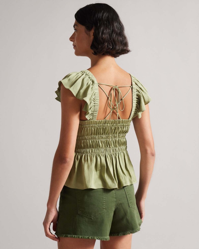 Ted Baker ALOVIA Smock Bodice Top with Dantela Up Back Mid Gree | 841ZLGCES