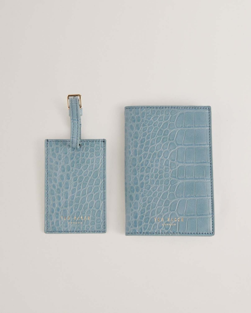 Ted Baker ANNITAE Imitation Croc Passport & Luggage Tag Pl-blue | 219RUHQFM