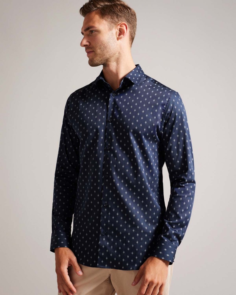 Ted Baker ARDEA LS Pen Dot Geo Print Shirt Bleumarin | 893ZDYGCW