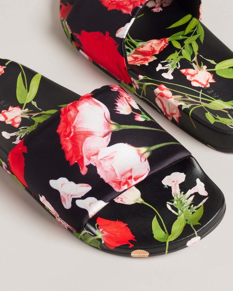 Ted Baker ASELA Floral Printed Pool Slider Negrii | 723YTKVDE