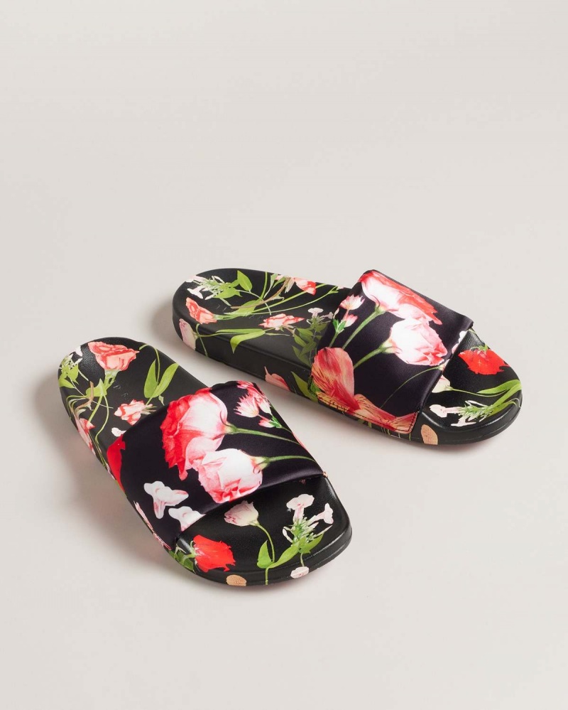 Ted Baker ASELA Floral Printed Pool Slider Negrii | 723YTKVDE