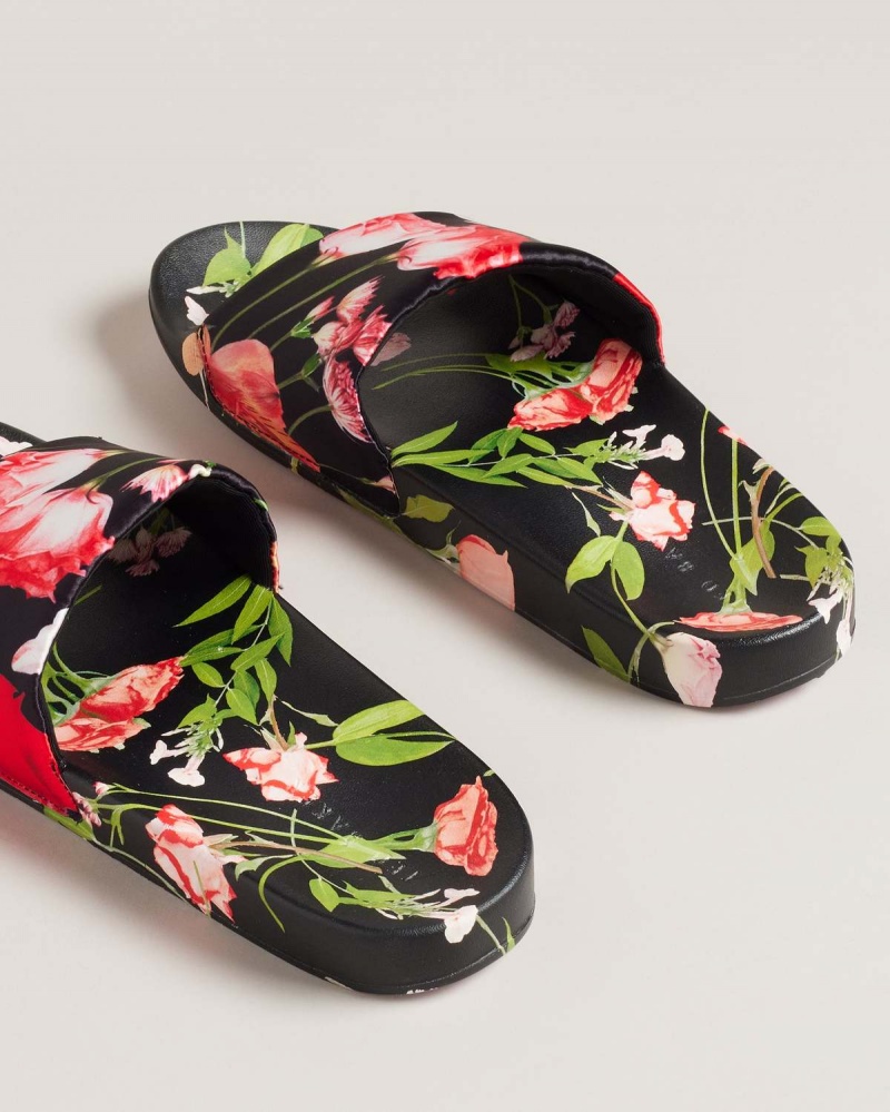 Ted Baker ASELA Floral Printed Pool Slider Negrii | 723YTKVDE