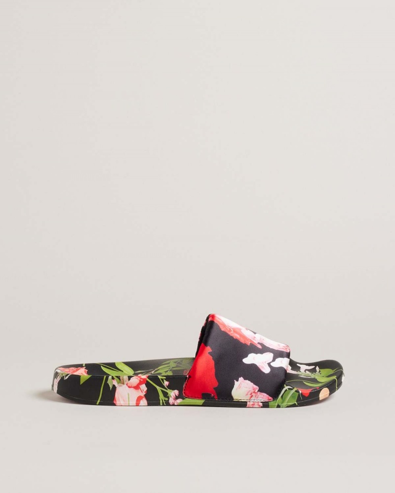 Ted Baker ASELA Floral Printed Pool Slider Negrii | 723YTKVDE