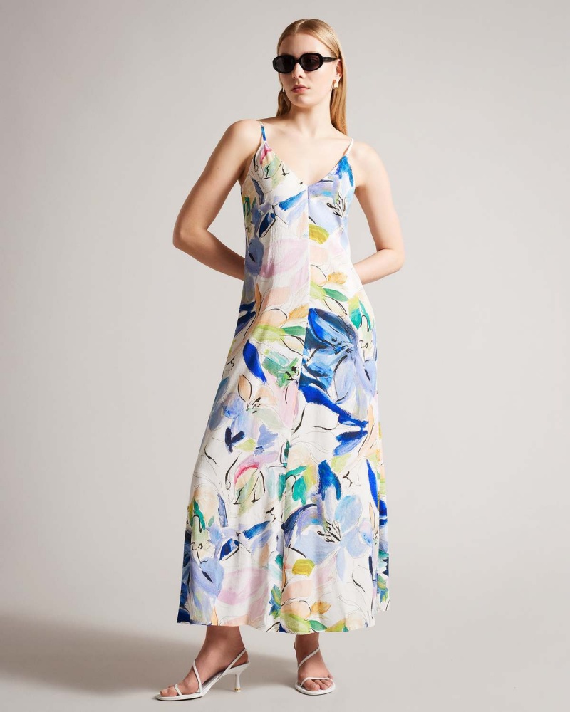 Ted Baker ASHHLIY Cu Bretele V Neck Maxi Rochie Albi | 360SUACOQ