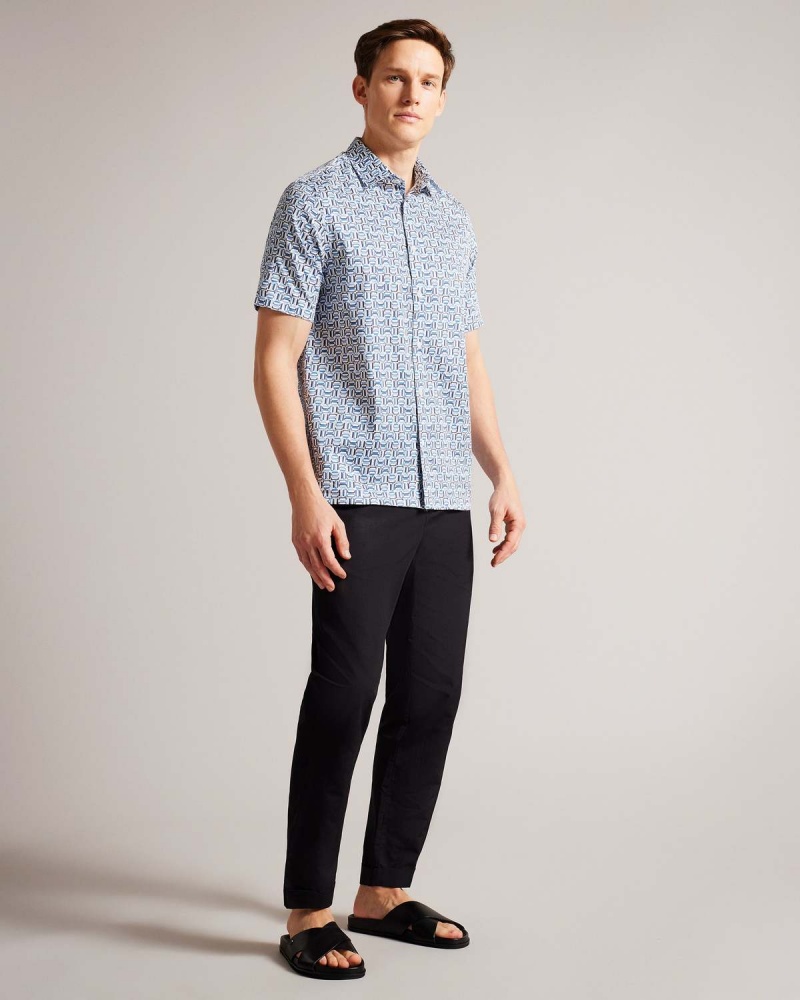 Ted Baker ASTUN SS Bumbac Stretch Geo Shirt Albastri | 257ANXWTC