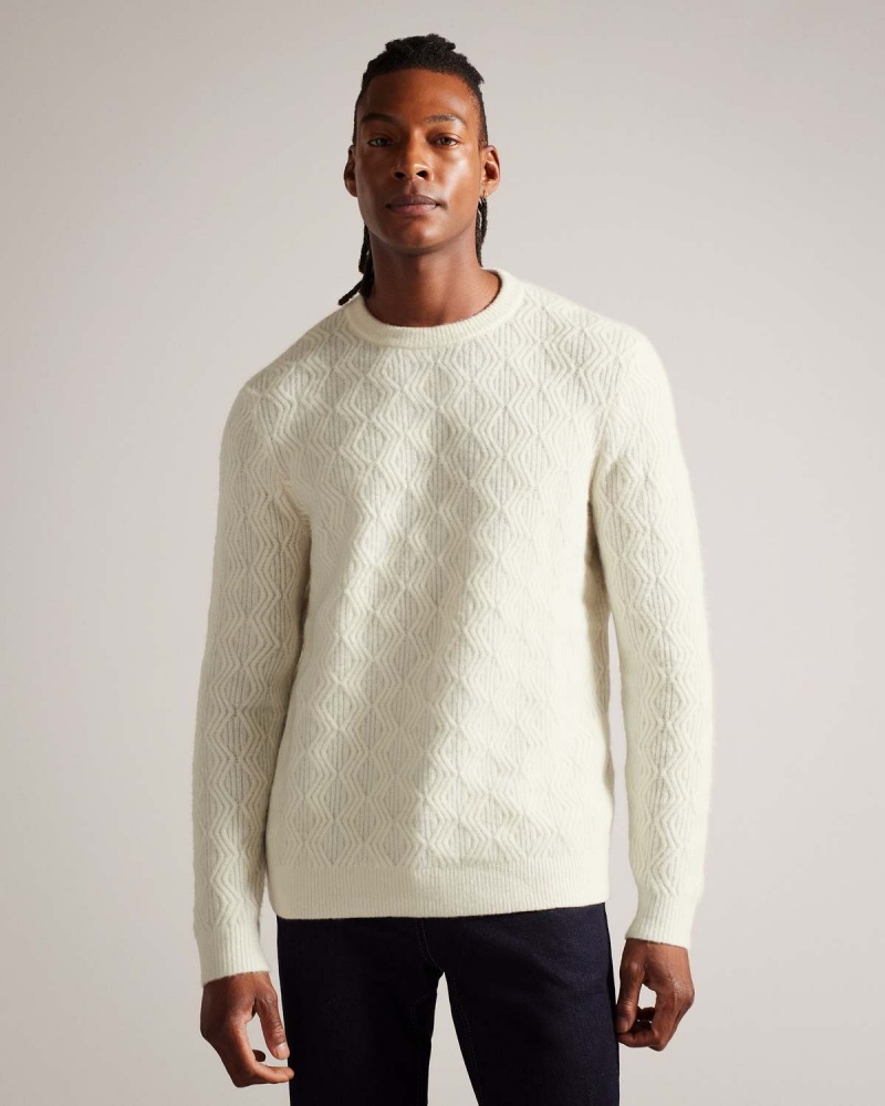 Ted Baker ATCHET LS Textured Cable Crew Neck Ecru | 280NEIZFB