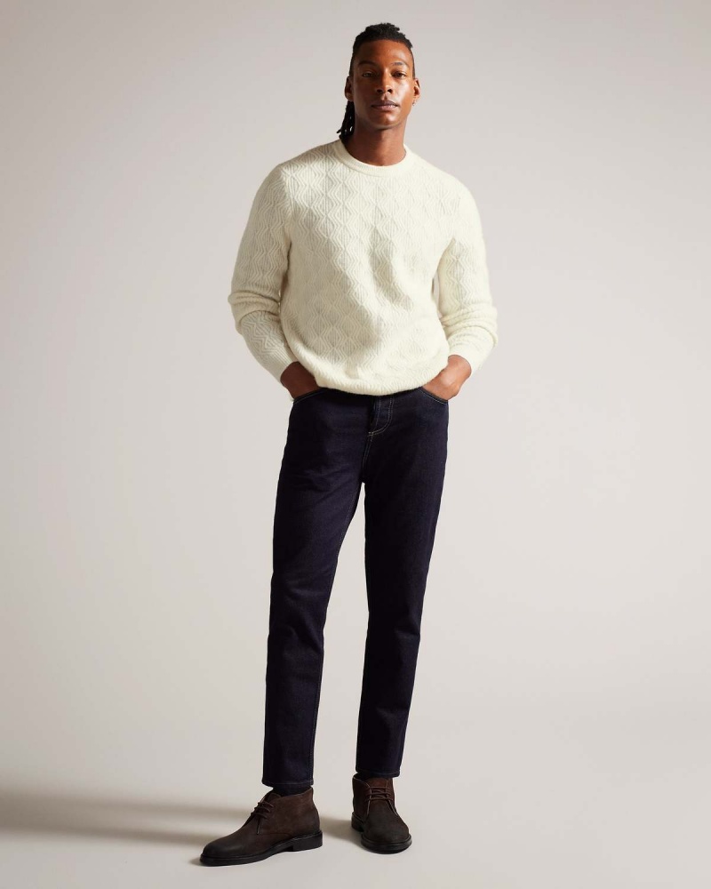 Ted Baker ATCHET LS Textured Cable Crew Neck Ecru | 280NEIZFB