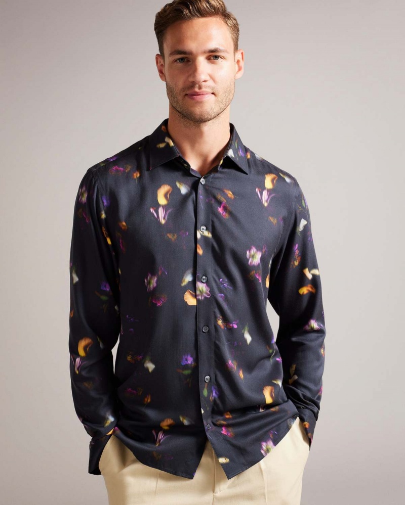 Ted Baker BARI Photographic Floral Shirt Negrii | 145HIXPQT