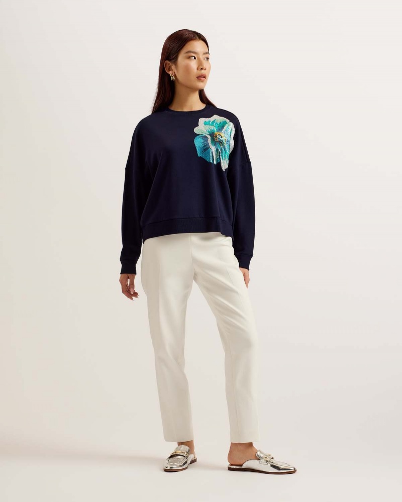 Ted Baker BAYLEYY Sequin Grafice Sweat Bleumarin | 914TOJRVX