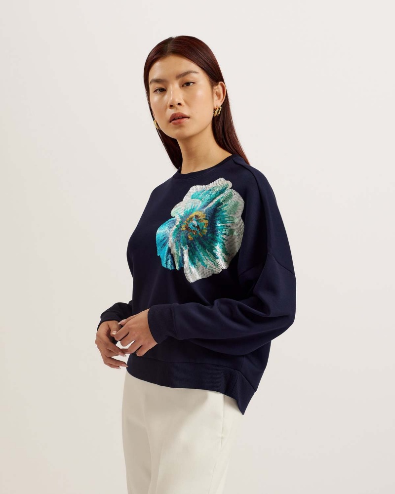 Ted Baker BAYLEYY Sequin Grafice Sweat Bleumarin | 914TOJRVX