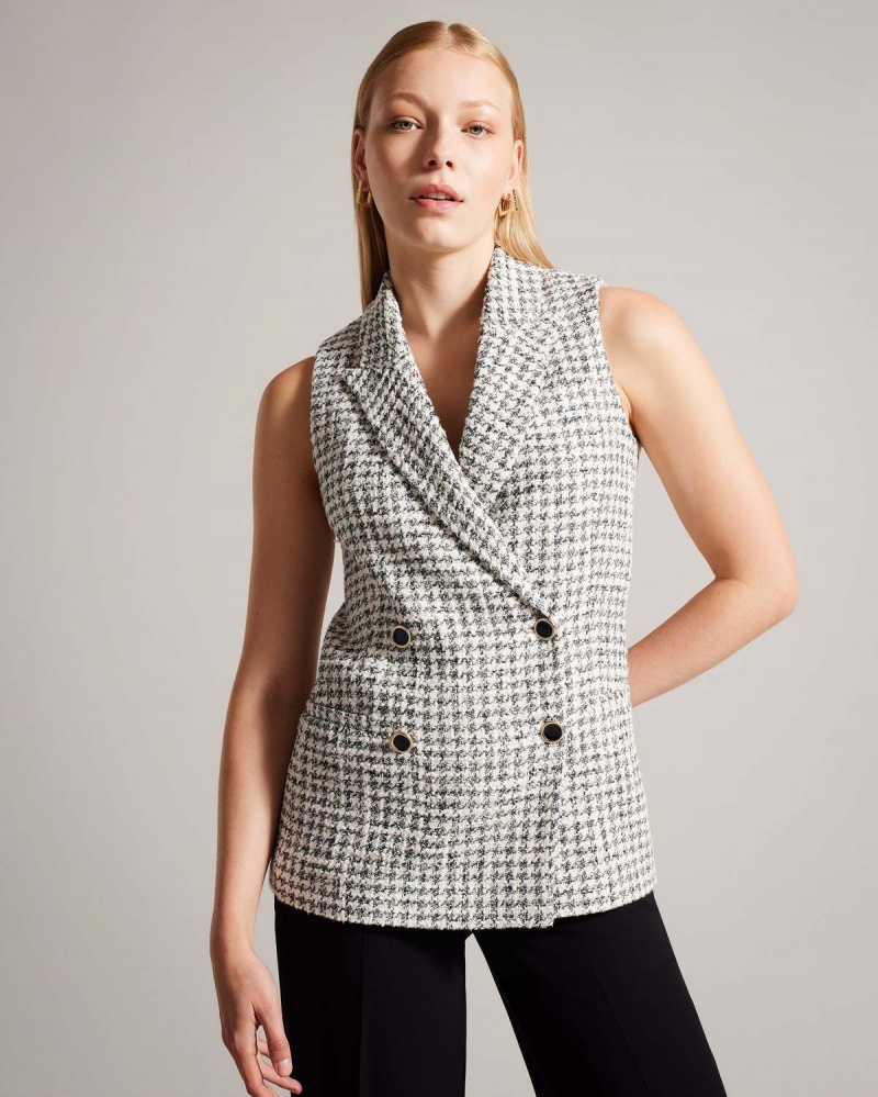 Ted Baker BELLAJ Double Breasted Boucle Fara Maneci Jacket Albi | 256SGFTDU