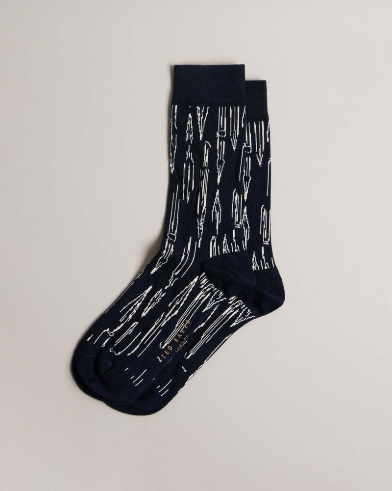 Ted Baker BOILIN Pen Pattern Sock Bleumarin | 264HQLMFY